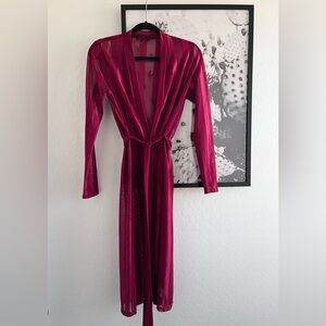 Akira Blithe Los Angeles Red Wine Sheer Satin Robe size Small